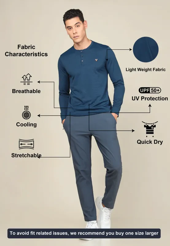 Men Self Design Slim Fit Henley Neck T-shirt with MATPIQ - Image 4
