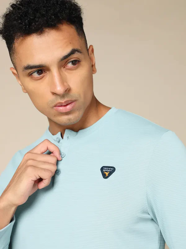 Men Self Design Slim Fit Henley Neck T-shirt with MATPIQ - Image 6
