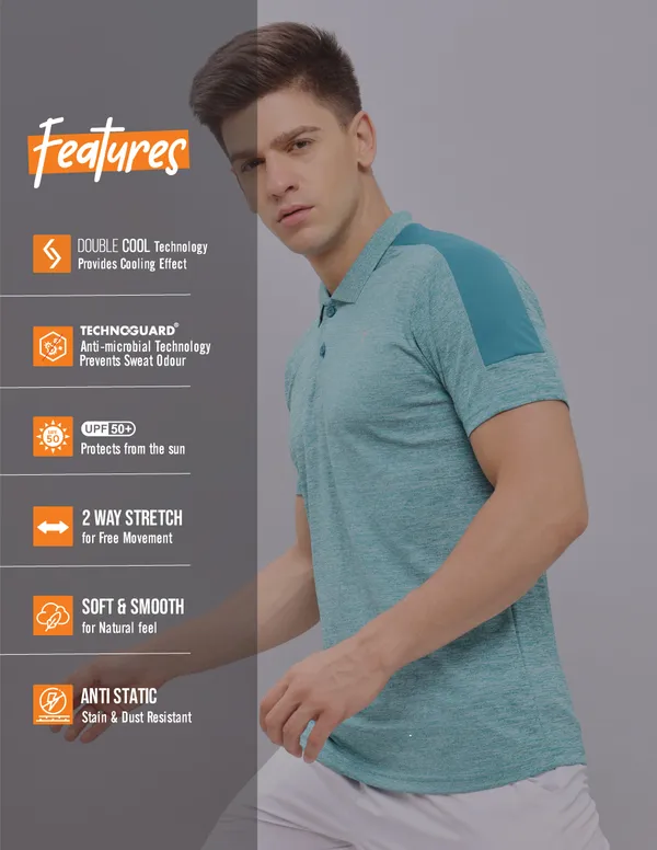 Men Melange Slim Fit Polo T-shirt with DOUBLE COOL - Image 5