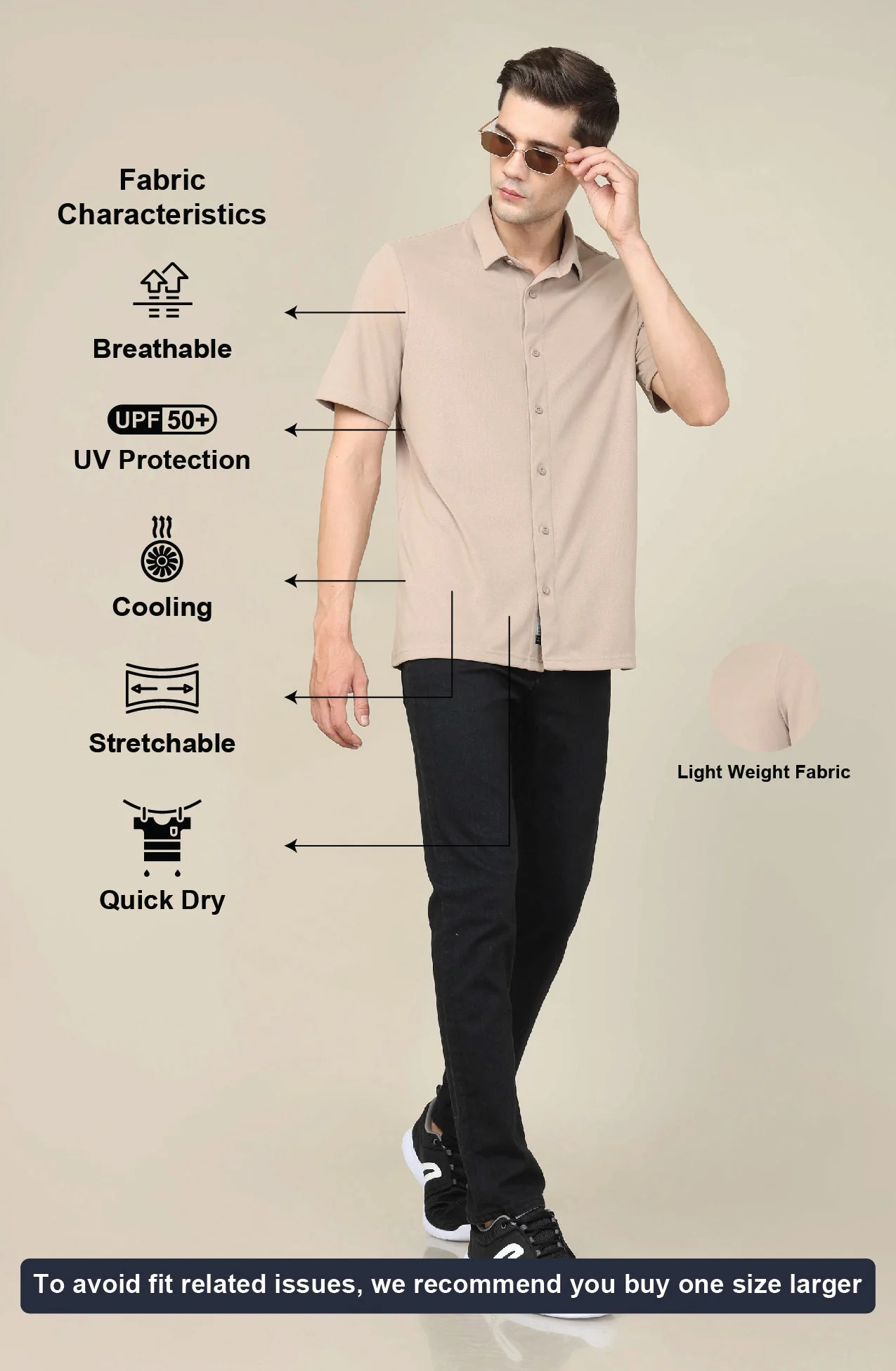 Men Solid Regular Fit Spread Collar Shirt with TECHNO COOL+ - Image 4