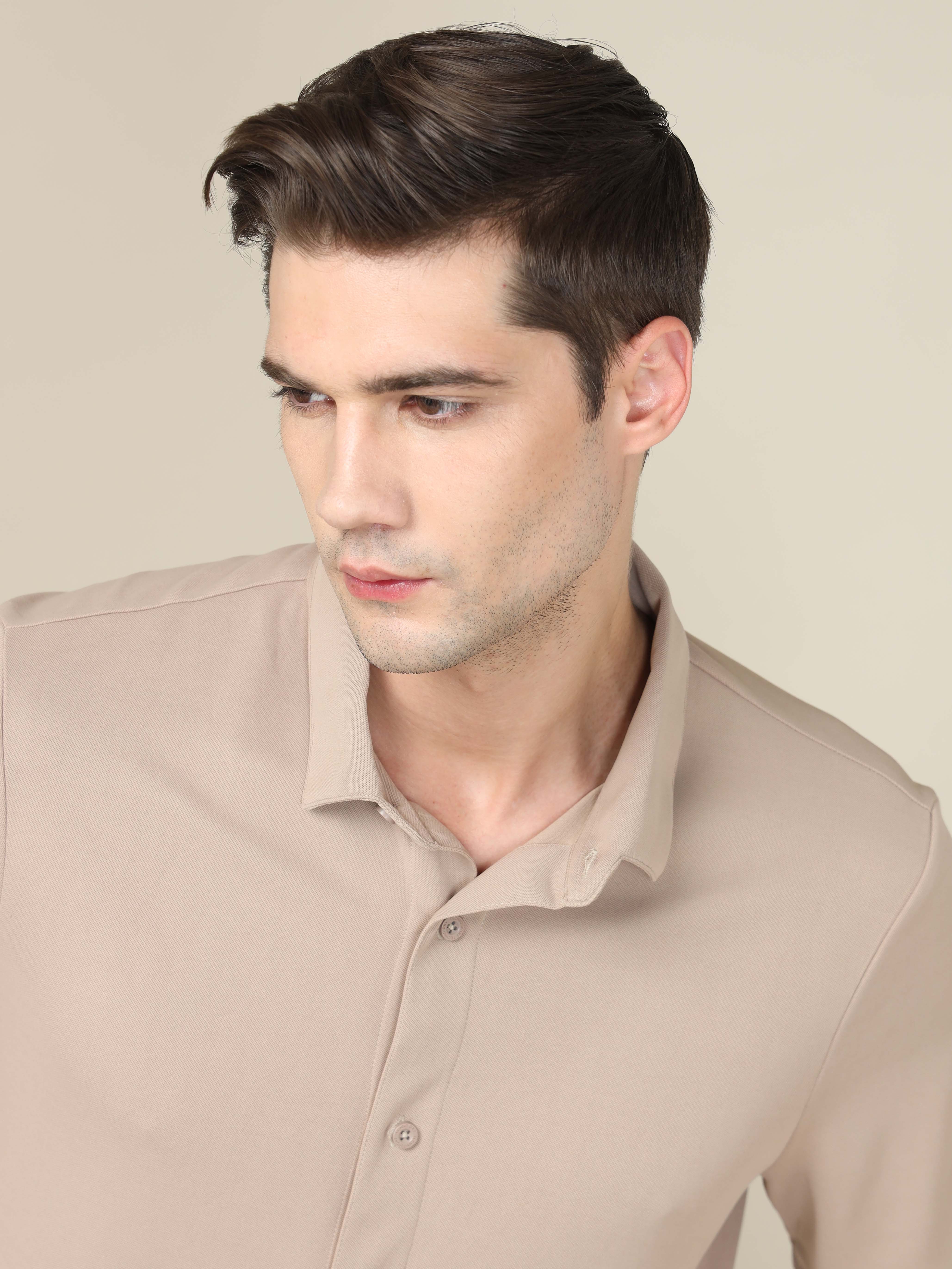Men Solid Regular Fit Spread Collar Shirt with TECHNO COOL+ - Image 6