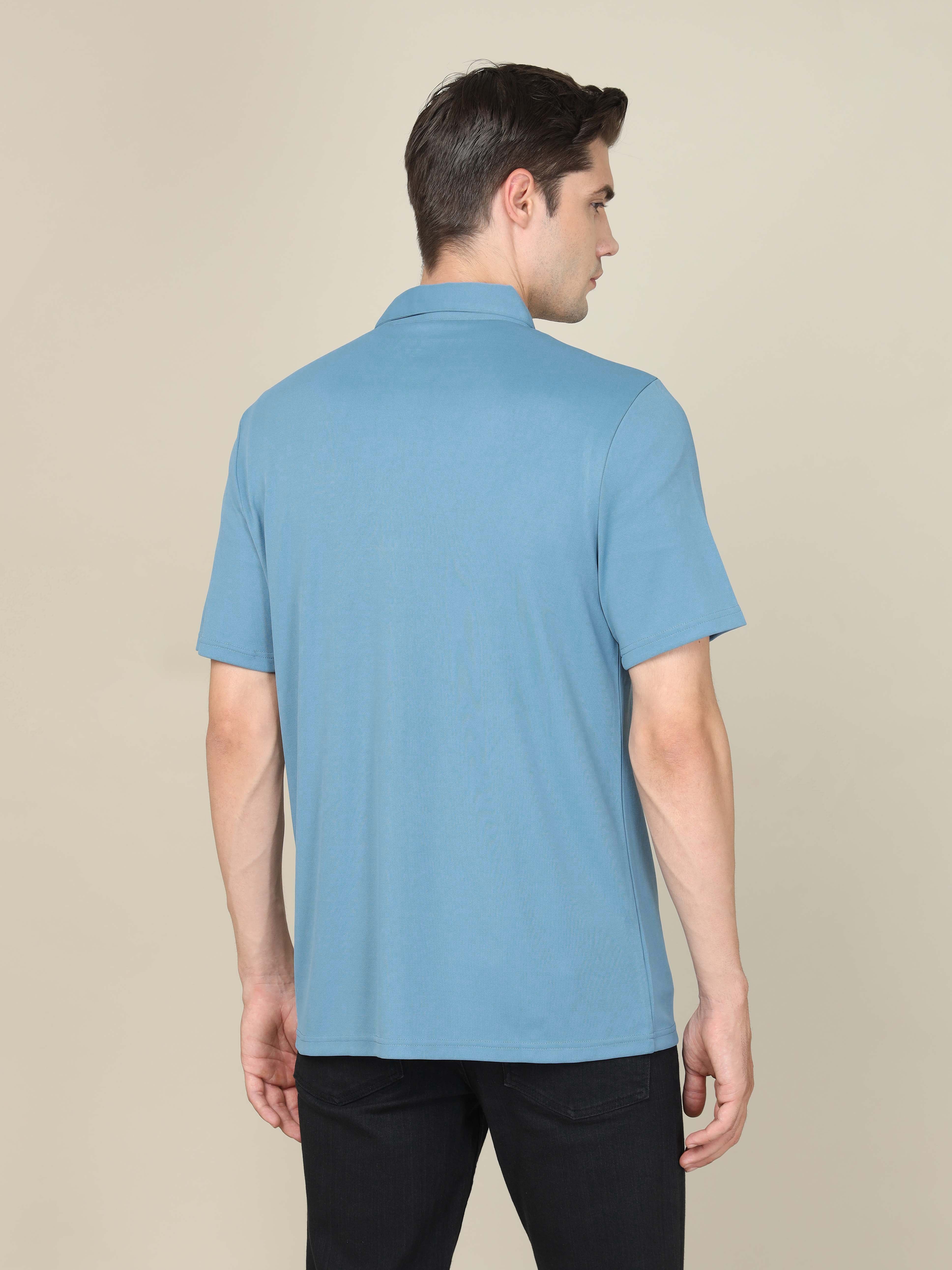Men Solid Regular Fit Spread Collar Shirt with TECHNO COOL+ - Image 3
