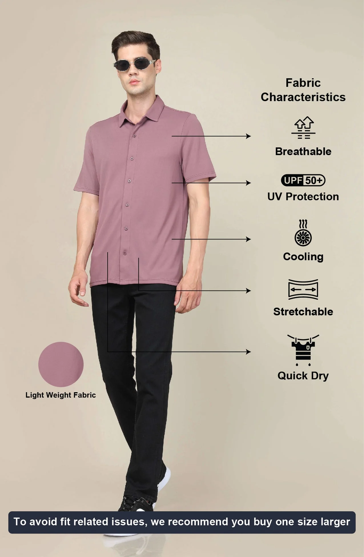 Men Solid Regular Fit Spread Collar Shirt with TECHNO COOL+ - Image 3