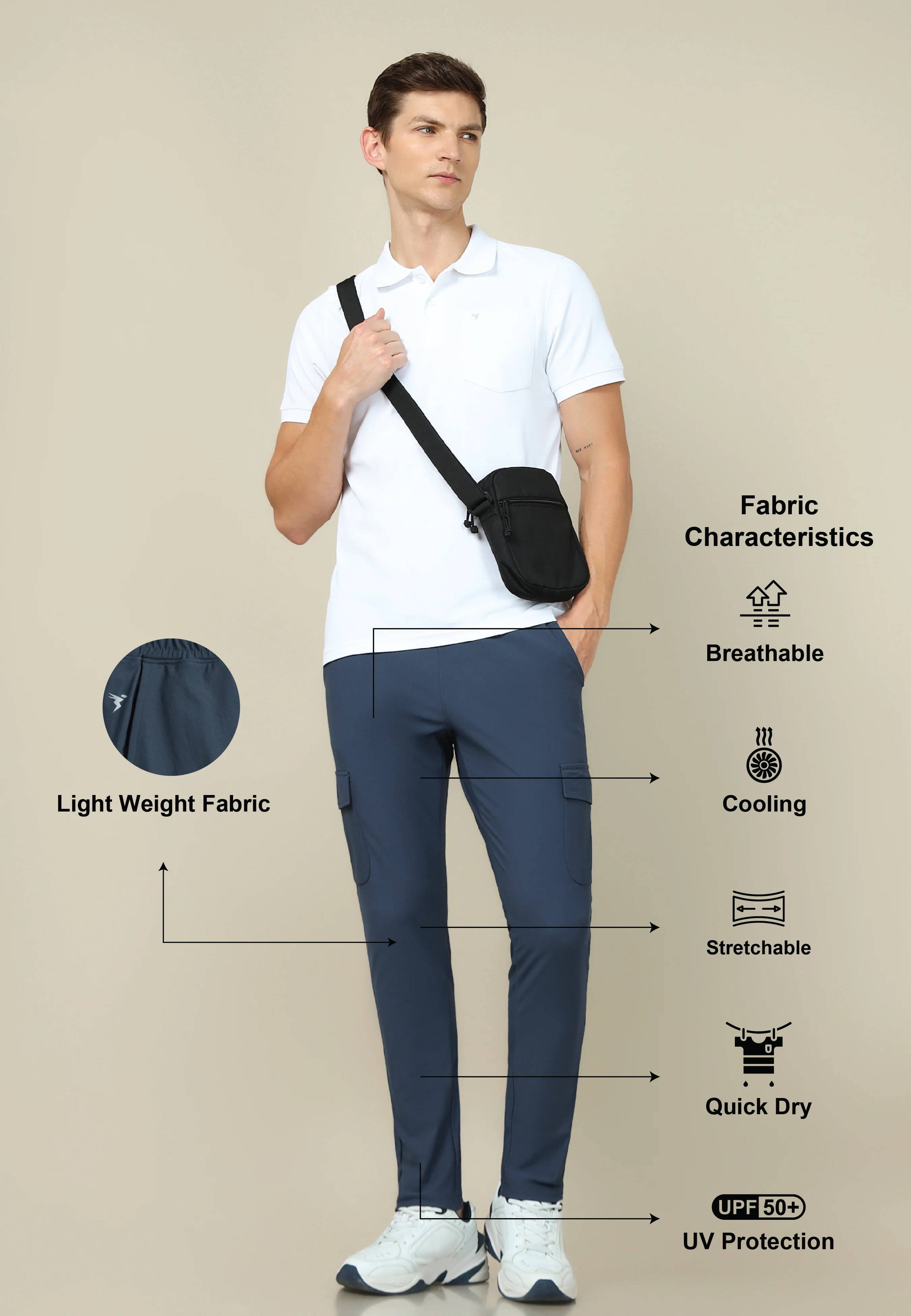 Men Solid Relax Fit Cargo Trackpants with DURACOOL+ - Image 4