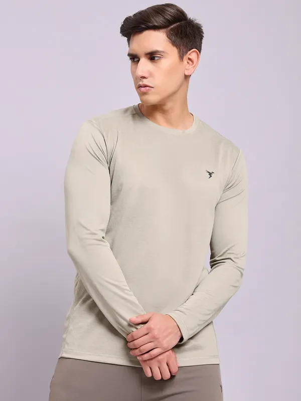 Men Melange Slim Fit Crew Neck T-shirt with DOUBLE COOL
