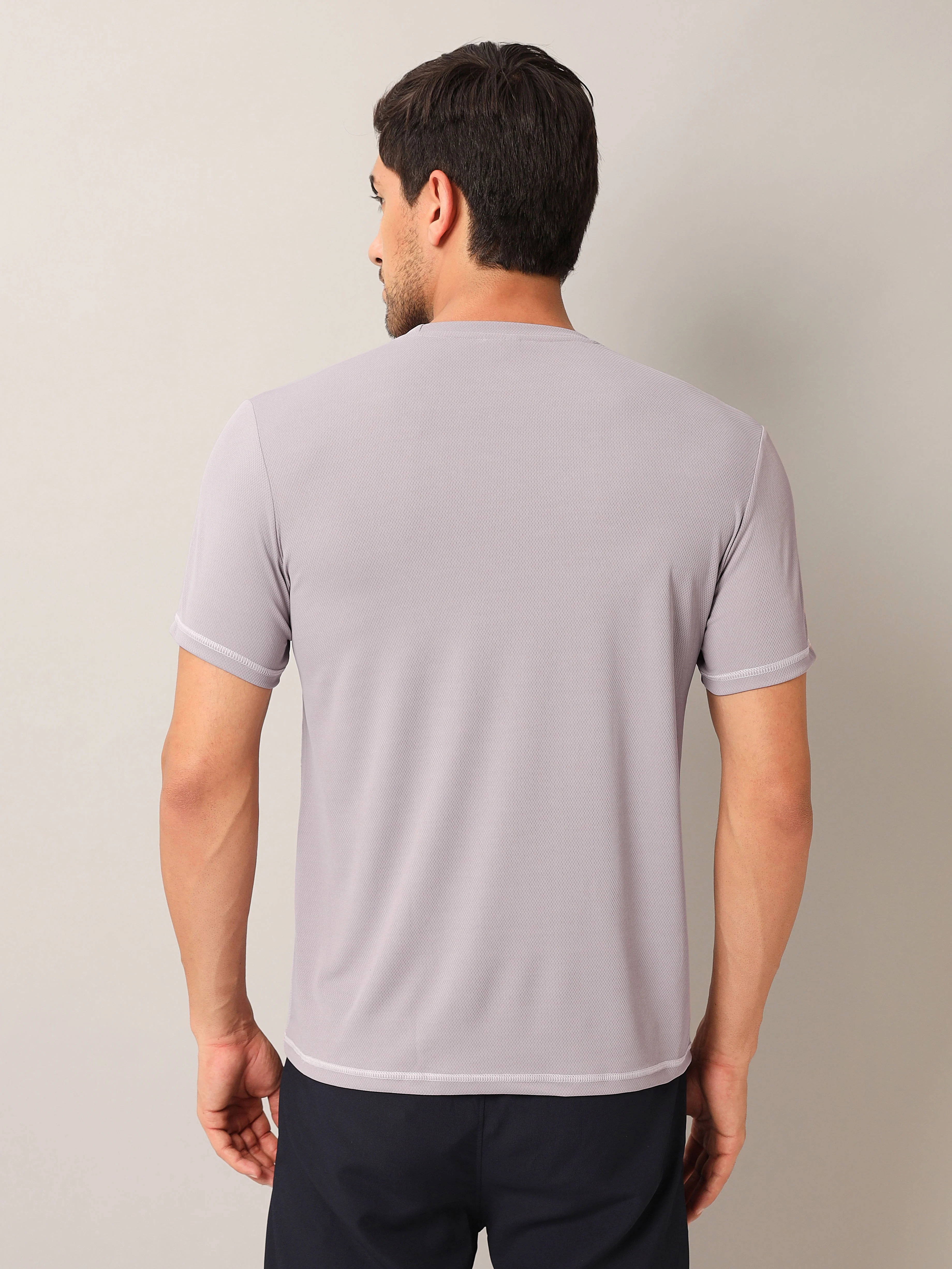 Men Solid Slim Fit Crew Neck T-shirt with TECHNO COOL+ - Image 3