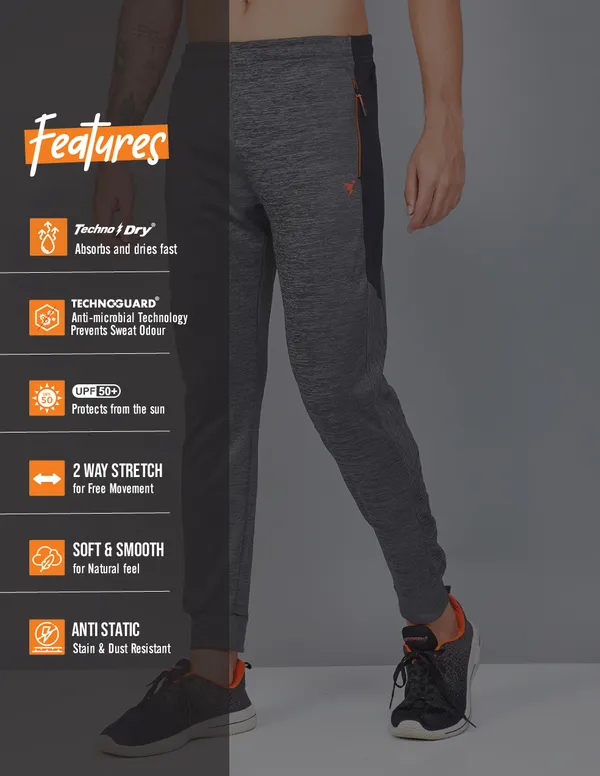 Men Melange Slim Fit Trackpants with TECHNO DRY - Image 3