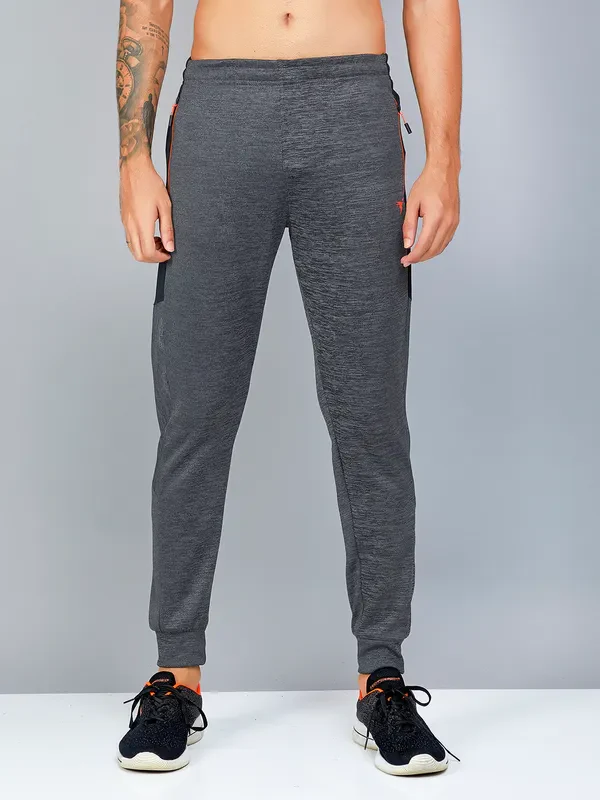 Men Melange Slim Fit Trackpants with TECHNO DRY - Image 4
