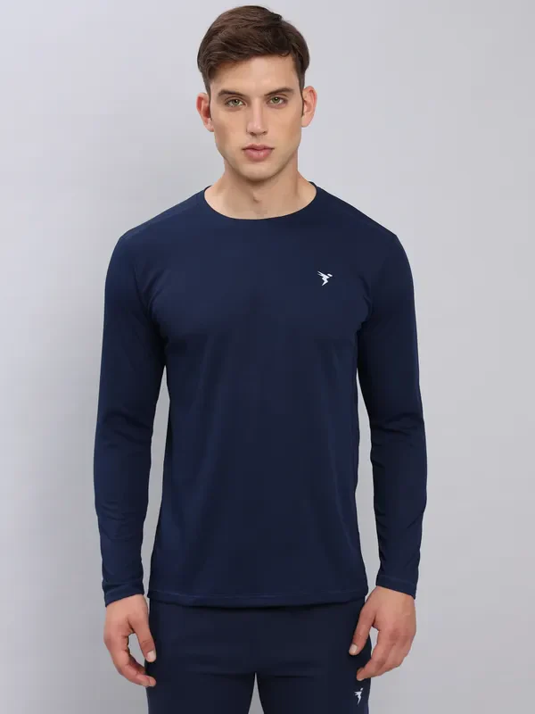 Men Solid Slim Fit Crew Neck T-shirt with TECHNO COOL+ - Image 2