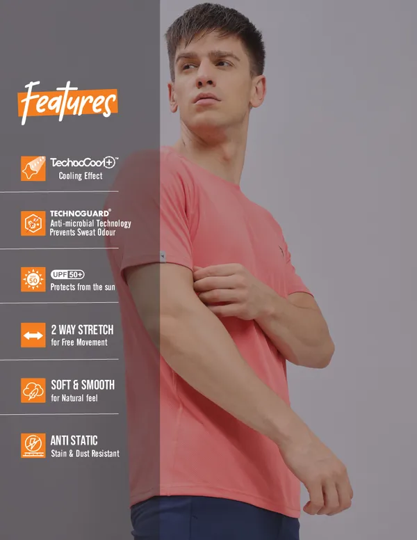 Men Solid Slim Fit Crew Neck T-shirt with TECHNO COOL+ - Image 5