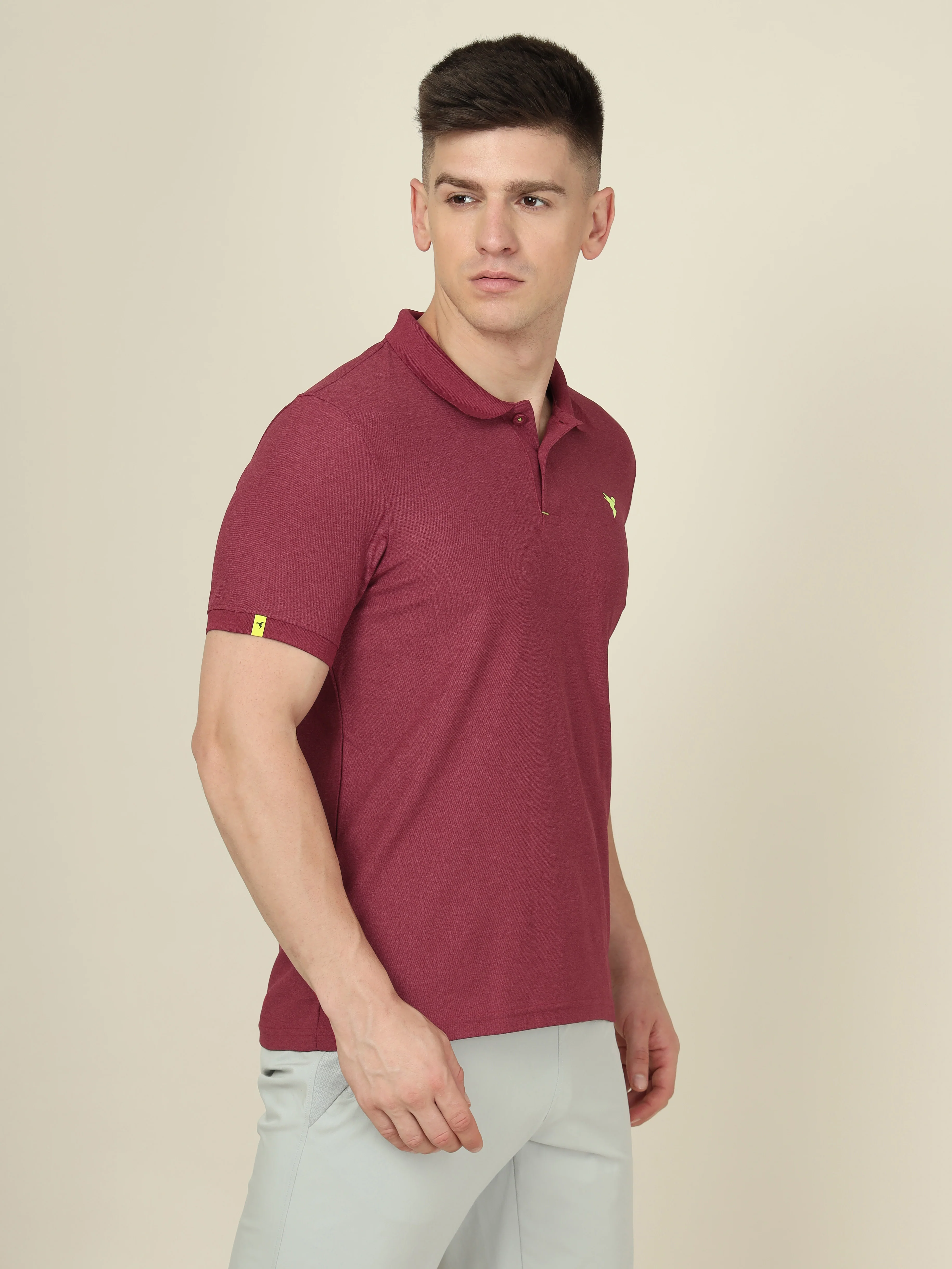 Men Solid Slim Fit Polo T-shirt with MATPIQ - Image 3