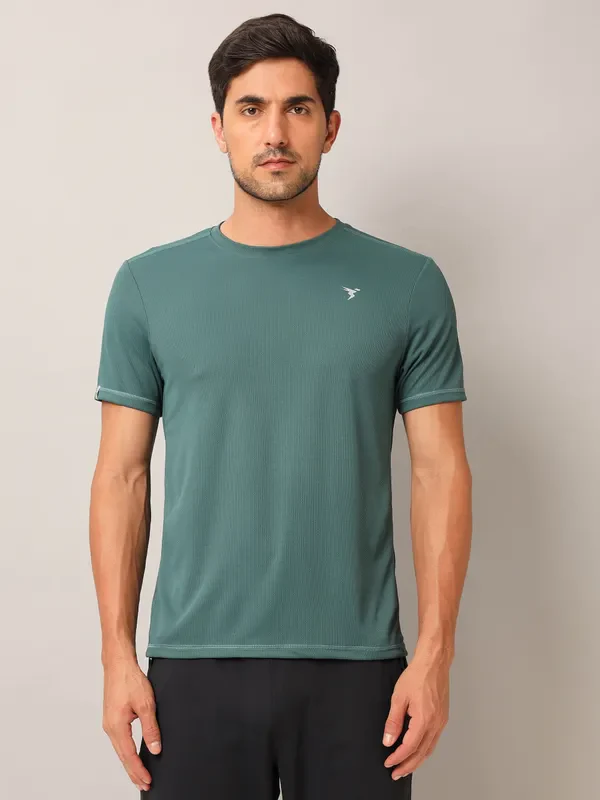 Men Solid Slim Fit Crew Neck T-shirt with TECHNO COOL+ - Image 2