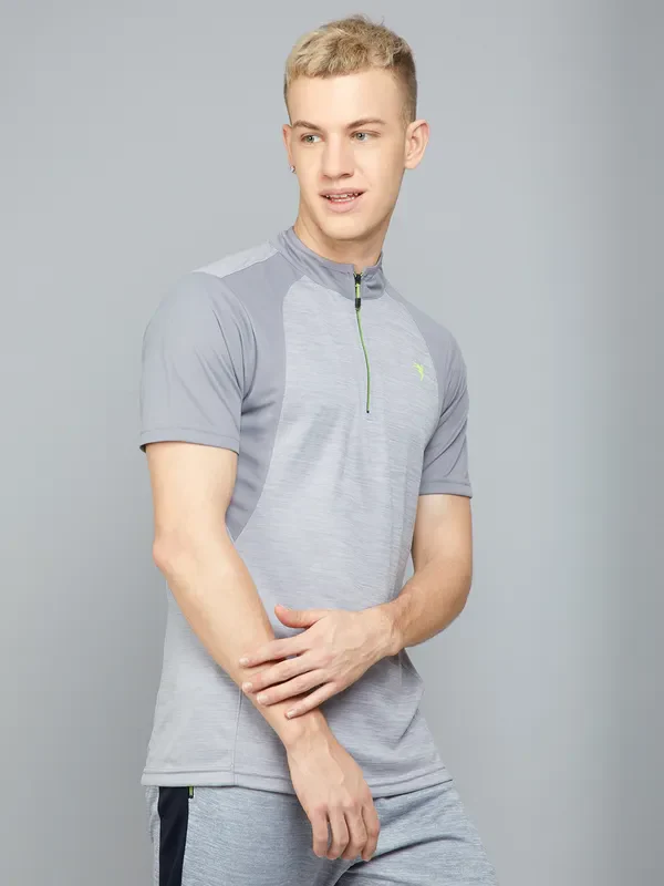 Men Melange Slim Fit Mock Neck T-shirt with TECHNO COOL+ - Image 4
