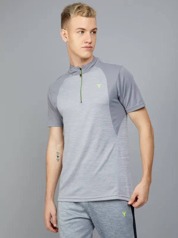 Men Melange Slim Fit Mock Neck T-shirt with TECHNO COOL+ - Image 5
