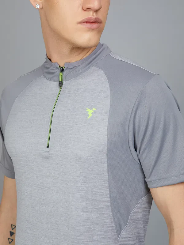 Men Melange Slim Fit Mock Neck T-shirt with TECHNO COOL+ - Image 6