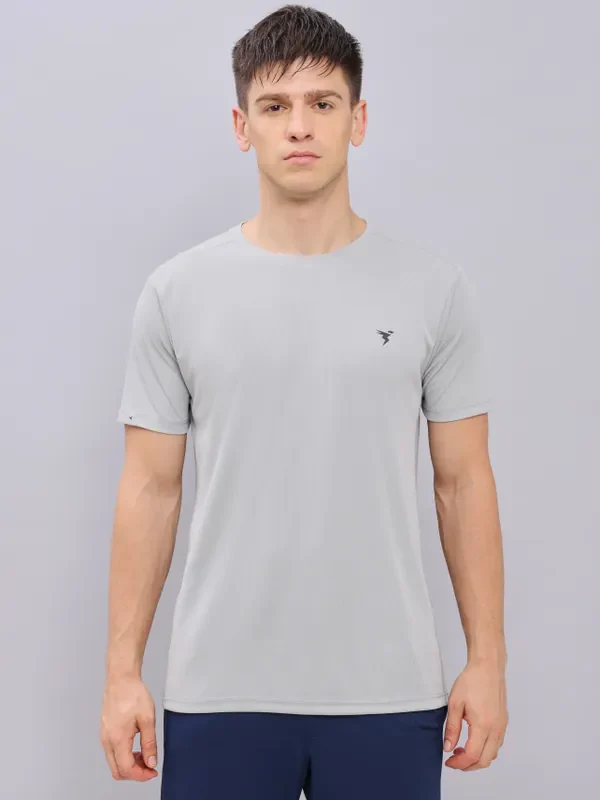 Men Solid Slim Fit Crew Neck T-shirt with TECHNO COOL+ - Image 2