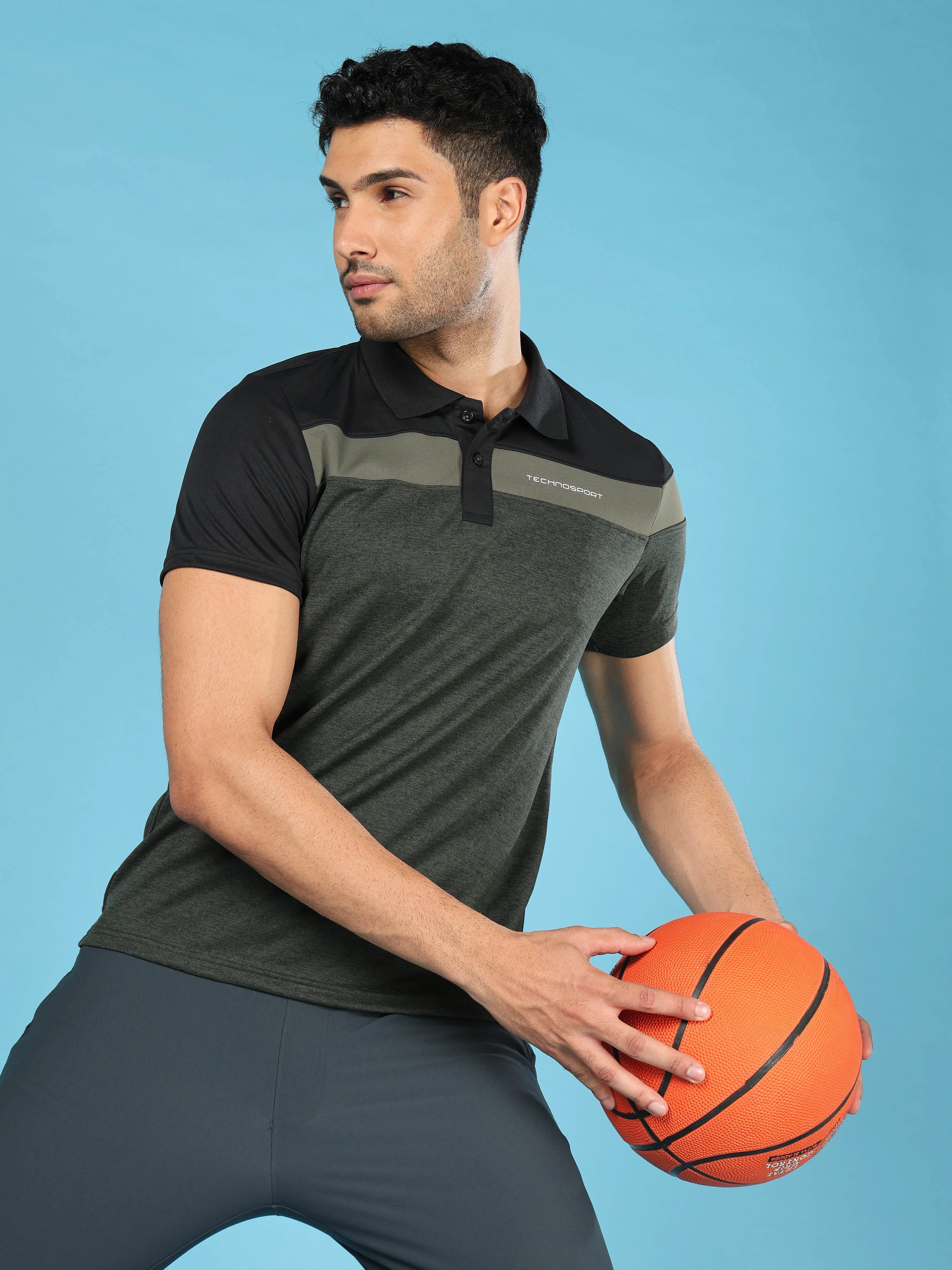 Men Colorblock Slim Fit Polo T-shirt with DOUBLE COOL