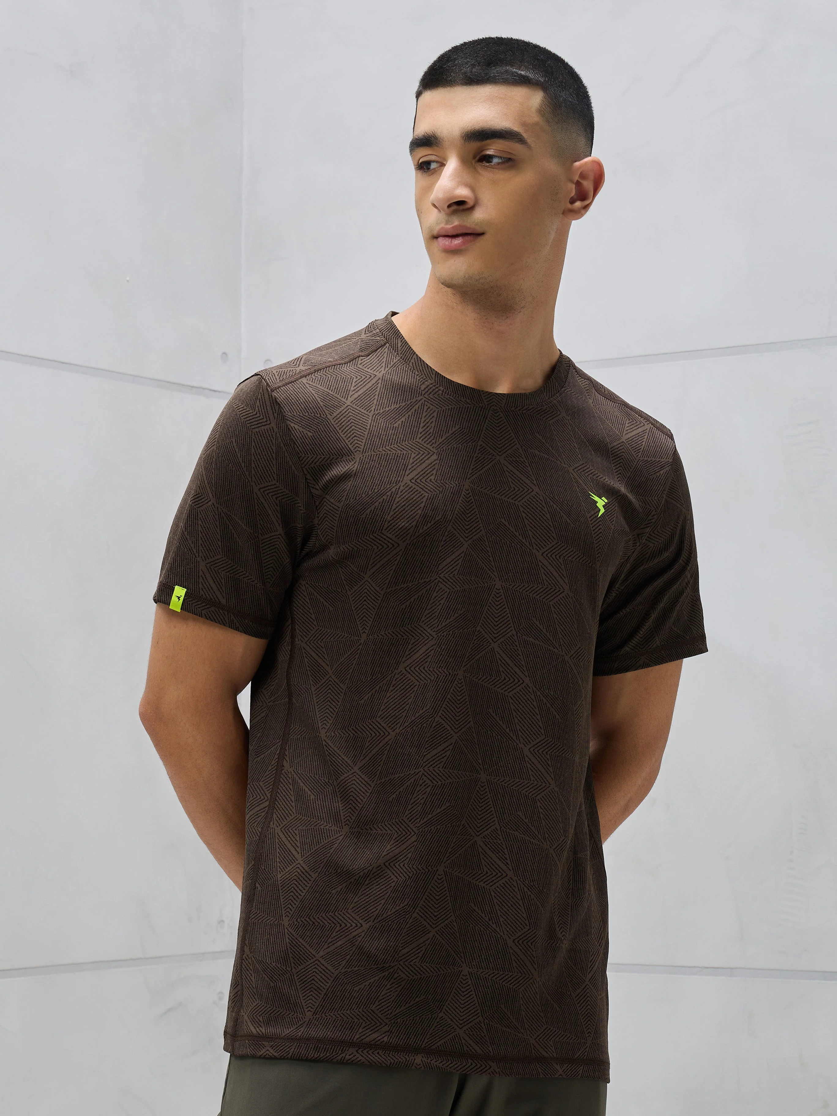 Men Jacquard Slim Fit Crew Neck T-shirt with DOUBLE COOL - Image 3
