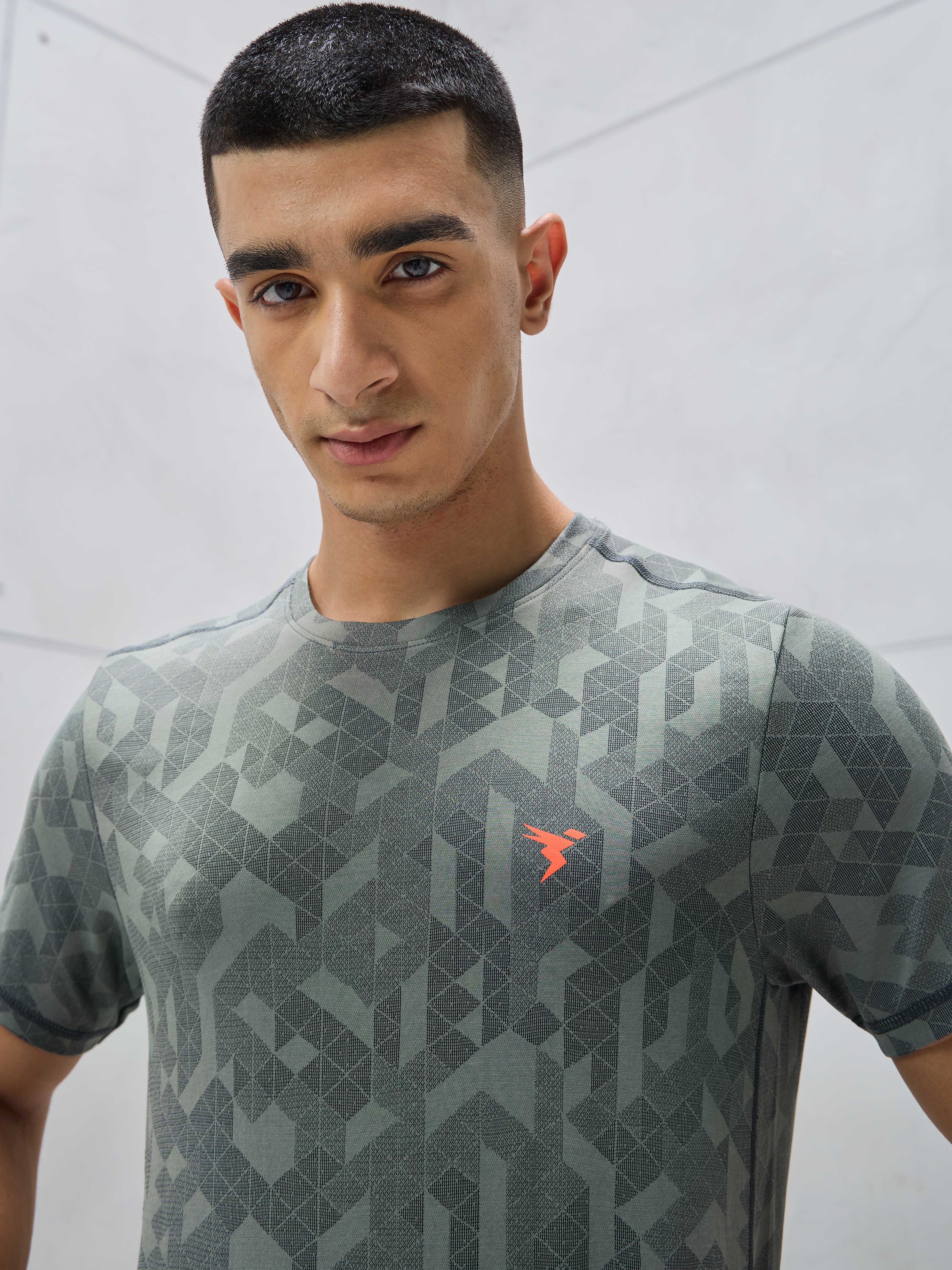 Men Jacquard Slim Fit Crew Neck T-shirt with DOUBLE COOL - Image 8
