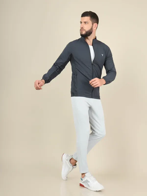 Men Solid Slim Fit Mock Neck Jacket with TECHNOLITE - Image 4
