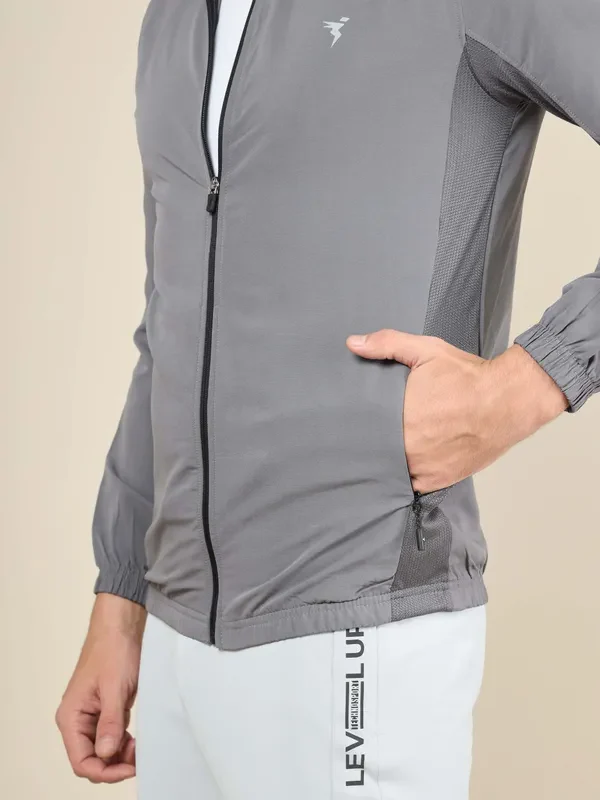 Men Solid Slim Fit Mock Neck Jacket with TECHNOLITE - Image 7
