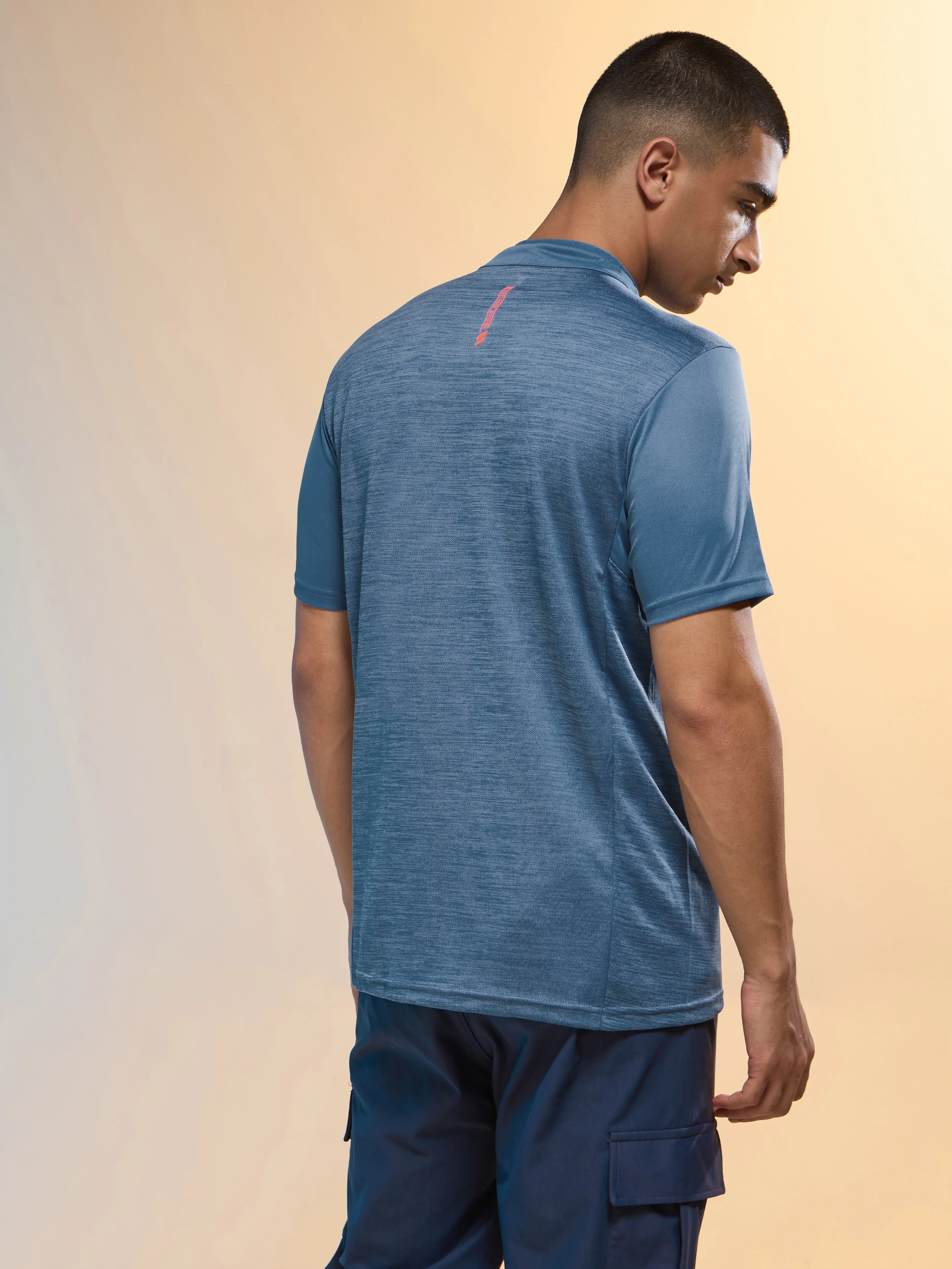 Men Melange Slim Fit Mock Neck T-shirt with TECHNO COOL+ - Image 3