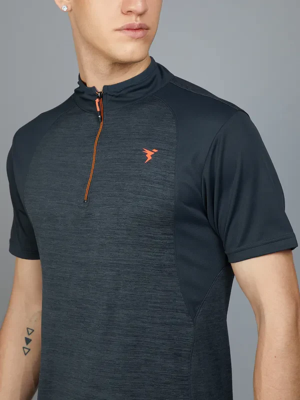 Men Melange Slim Fit Mock Neck T-shirt with TECHNO COOL+ - Image 6