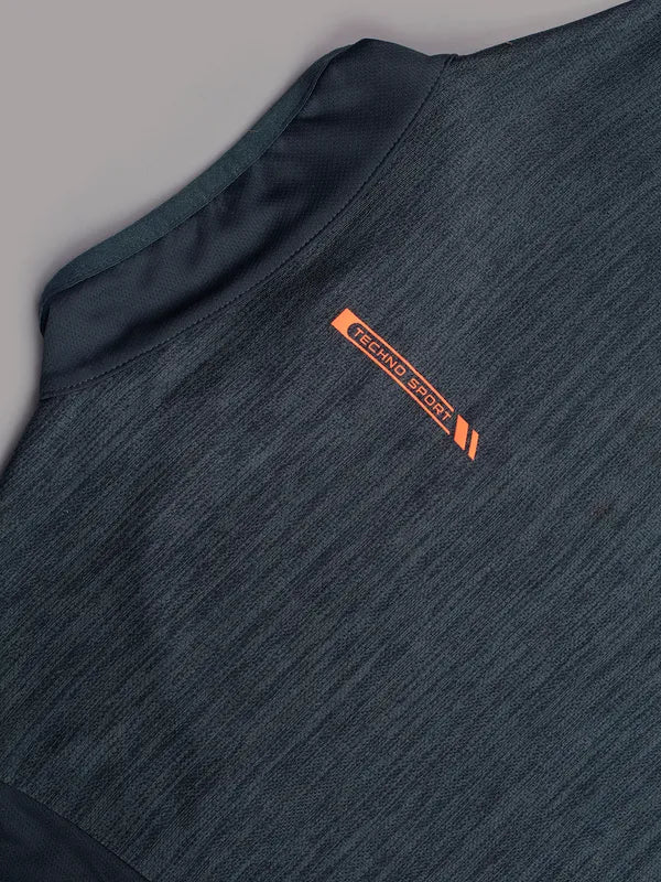 Men Melange Slim Fit Mock Neck T-shirt with TECHNO COOL+ - Image 7