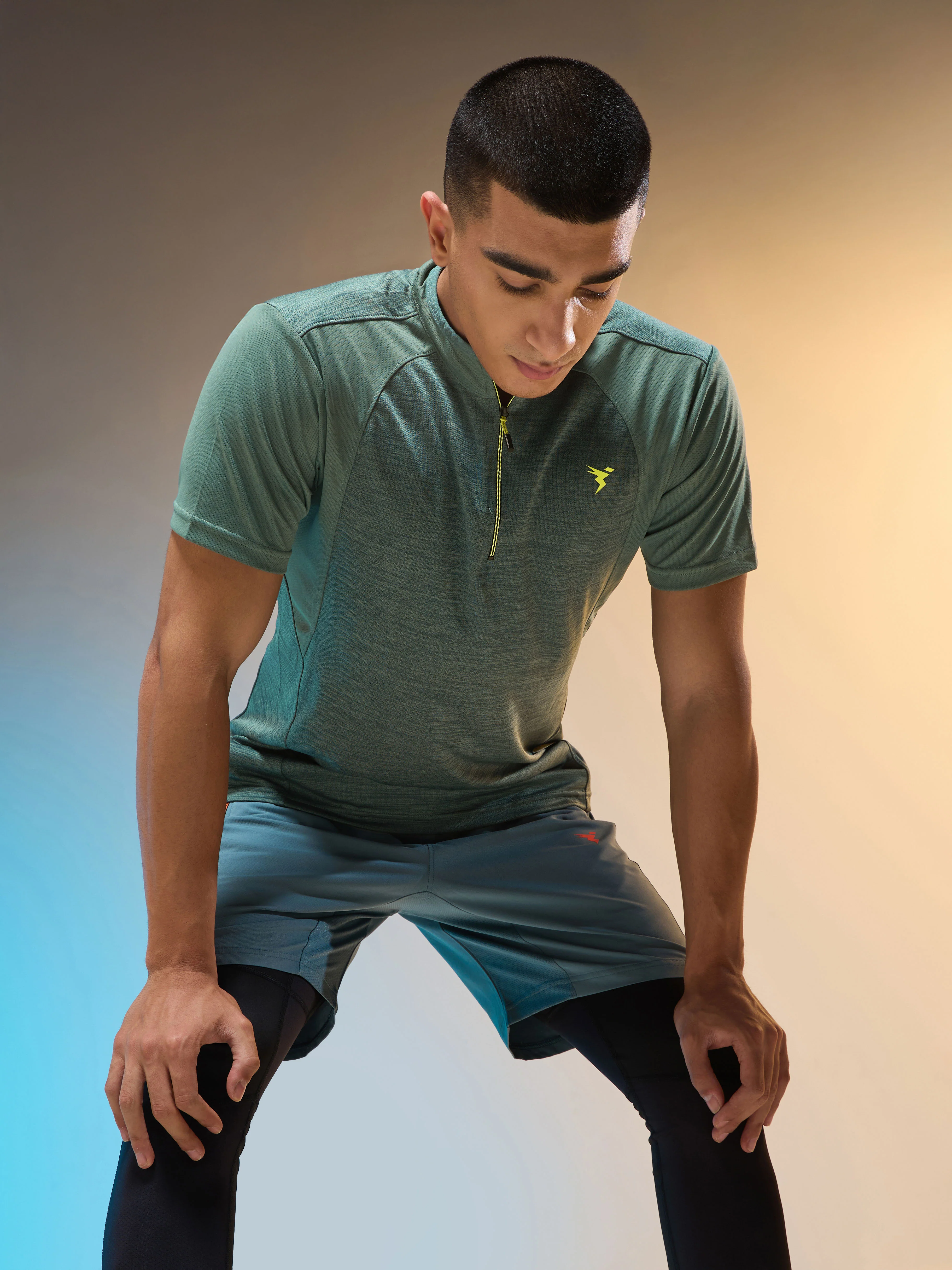 Men Melange Slim Fit Mock Neck T-shirt with TECHNO COOL+ - Image 5