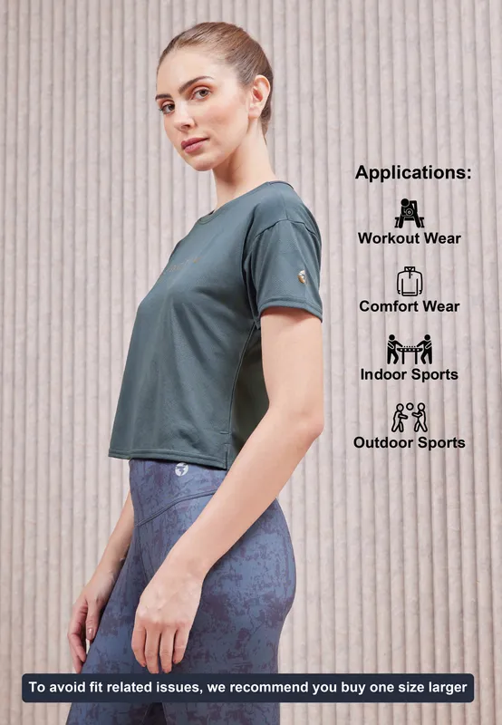 Women Printed Boxy Fit Crew Neck Crop Top with VENTMESH - Image 5