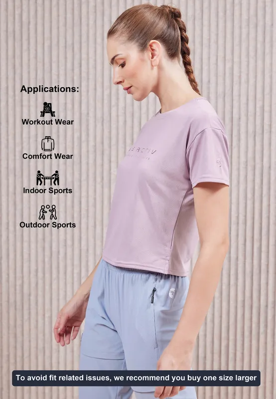 Women Printed Boxy Fit Crew Neck Crop Top with VENTMESH - Image 5