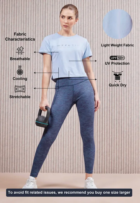 Women Printed Boxy Fit Crew Neck Crop Top with VENTMESH - Image 4