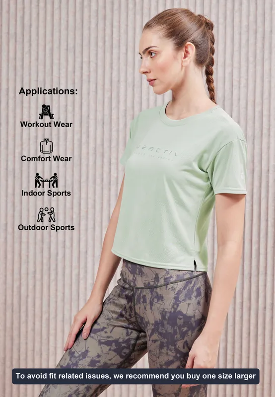 Women Printed Boxy Fit Crew Neck Crop Top with VENTMESH - Image 4