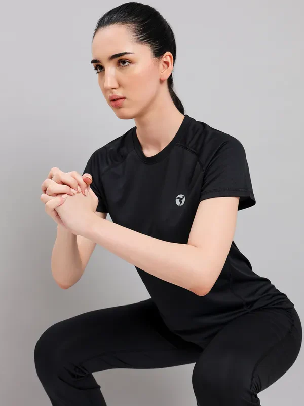 Women Solid Slim Fit Crew Neck T-shirt with TECHNO COOL+ - Image 2