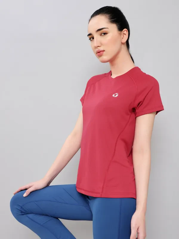 Women Solid Slim Fit Crew Neck T-shirt with TECHNO COOL+ - Image 2