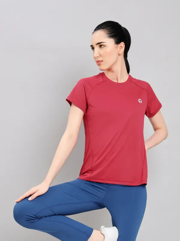 Women Solid Slim Fit Crew Neck T-shirt with TECHNO COOL+ - Image 6