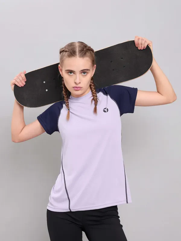 Women Colorblock Slim Fit Crew Neck T-shirt with TECHNO COOL+ - Image 2