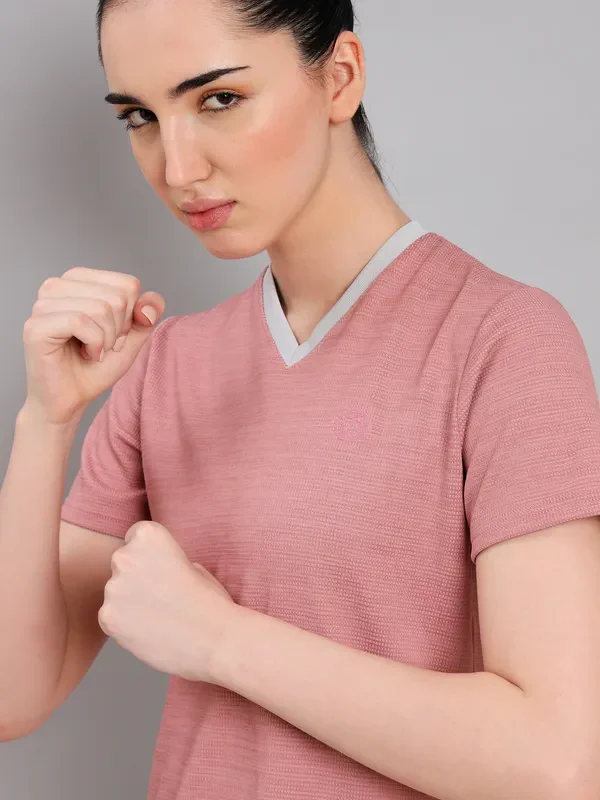 Women Solid Slim Fit V Neck T-shirt with DOUBLE COOL - Image 10