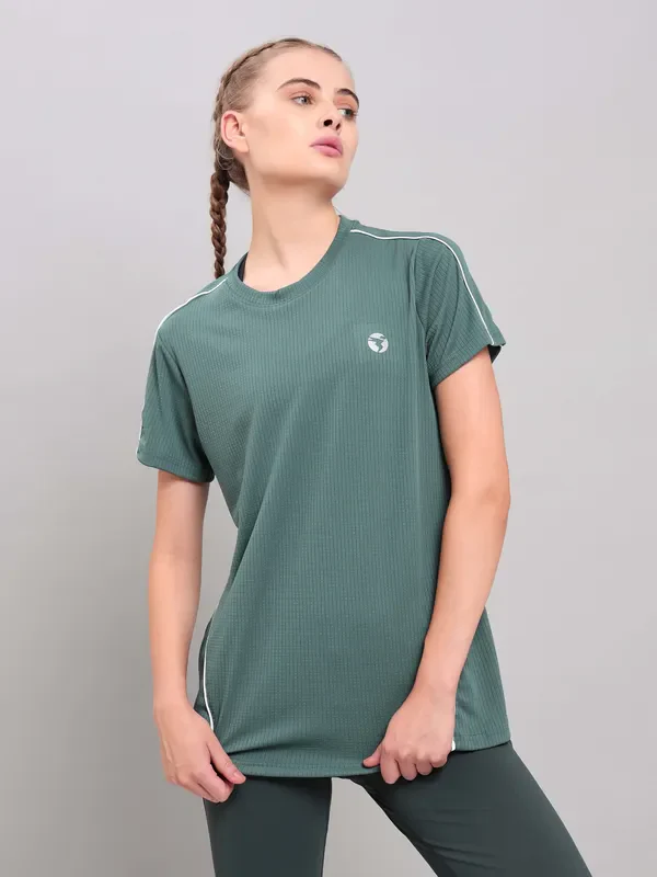 Women Self Design Slim Fit Crew Neck T-shirt with TECHNO COOL+ - Image 2