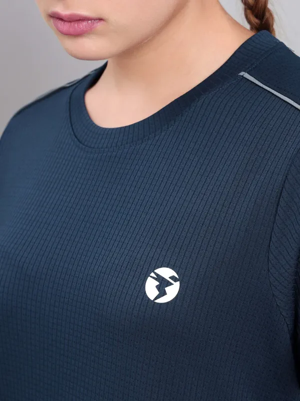 Women Self Design Slim Fit Crew Neck T-shirt with TECHNO COOL+ - Image 6