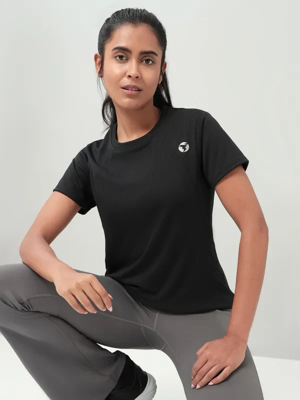 Women Self Design Slim Fit Crew Neck T-shirt with TECHNO COOL+ - Image 2