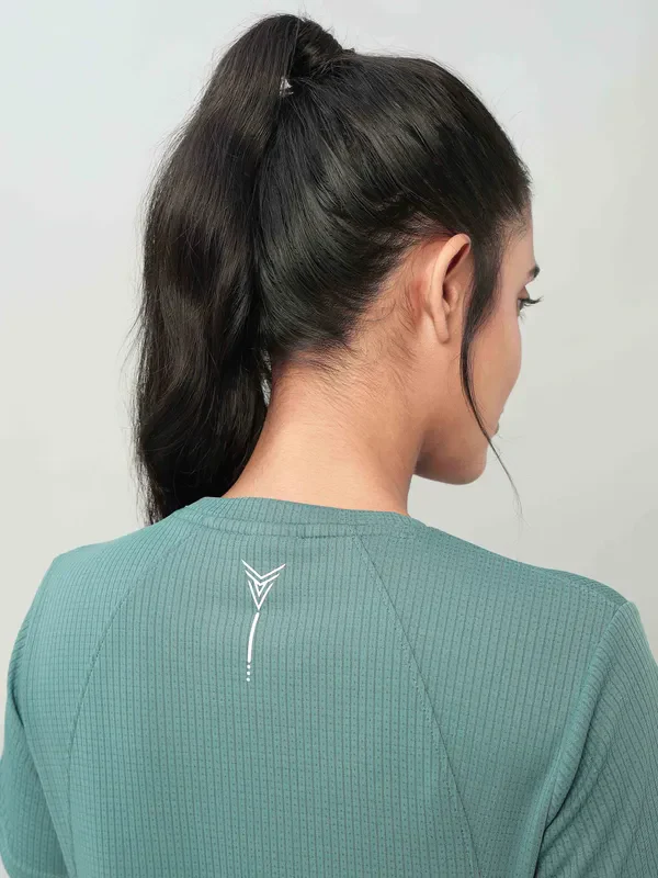 Women Self Design Slim Fit Crew Neck T-shirt with TECHNO COOL+ - Image 11