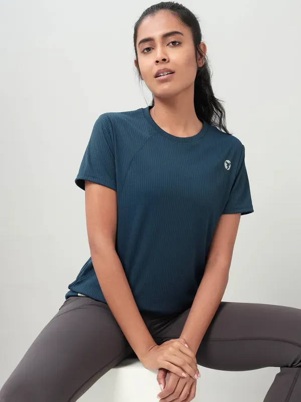Women Self Design Slim Fit Crew Neck T-shirt with TECHNO COOL+ - Image 13