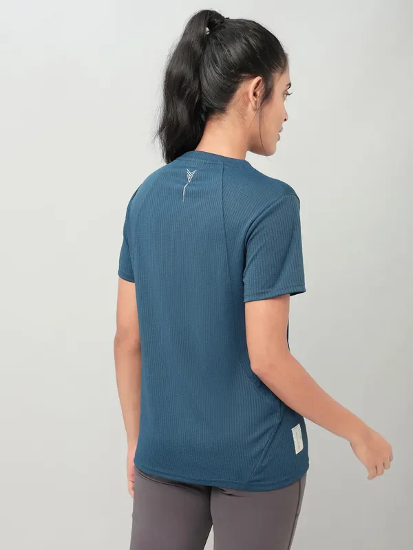 Women Self Design Slim Fit Crew Neck T-shirt with TECHNO COOL+ - Image 6