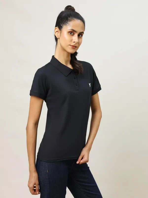 Women Solid Slim Fit Polo T-shirt with MATPIQ - Image 3