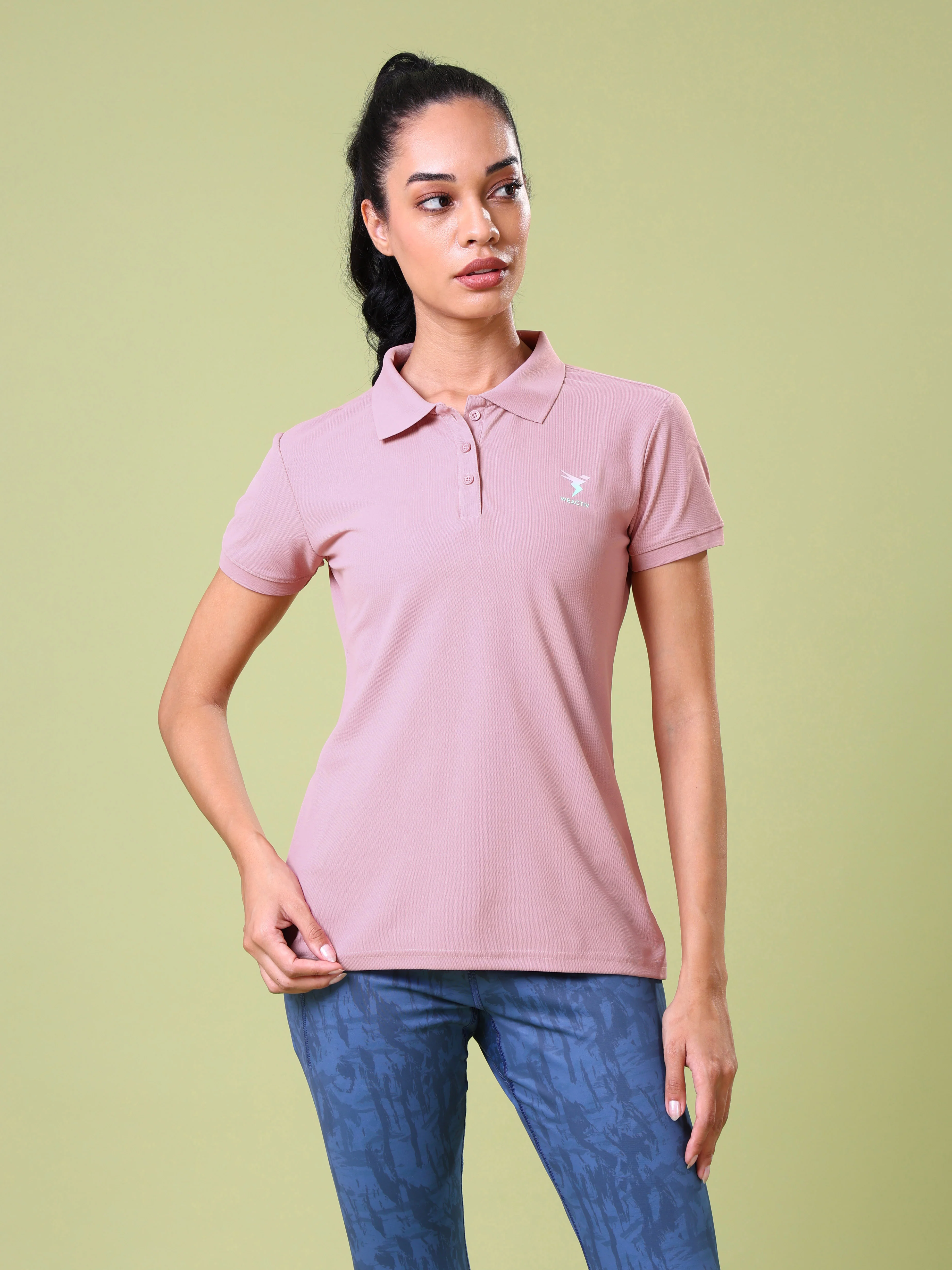 Women Solid Slim Fit Polo T-shirt with MATPIQ