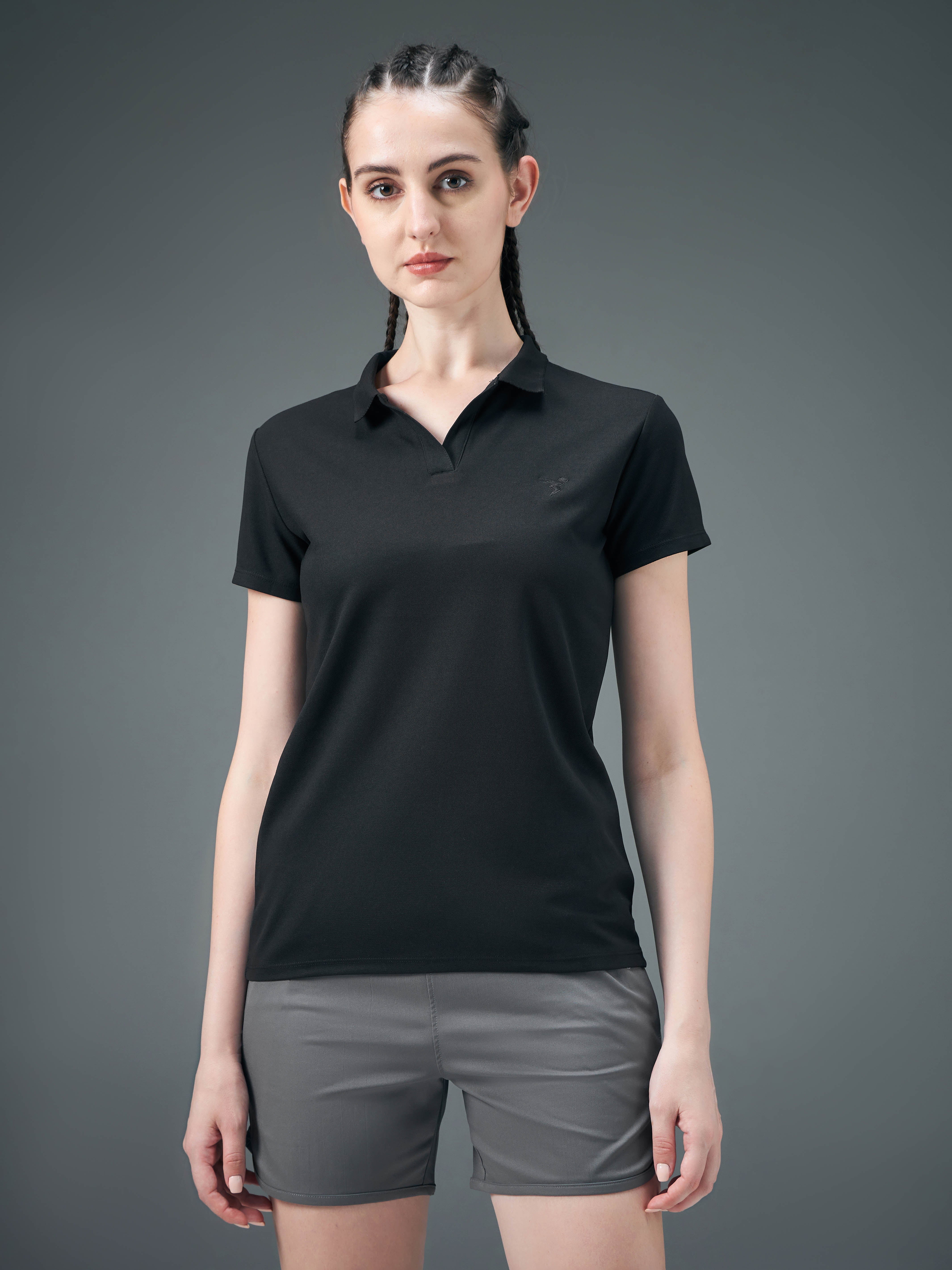 Women Solid Slim Fit Polo T-shirt with MATPIQ - Image 2