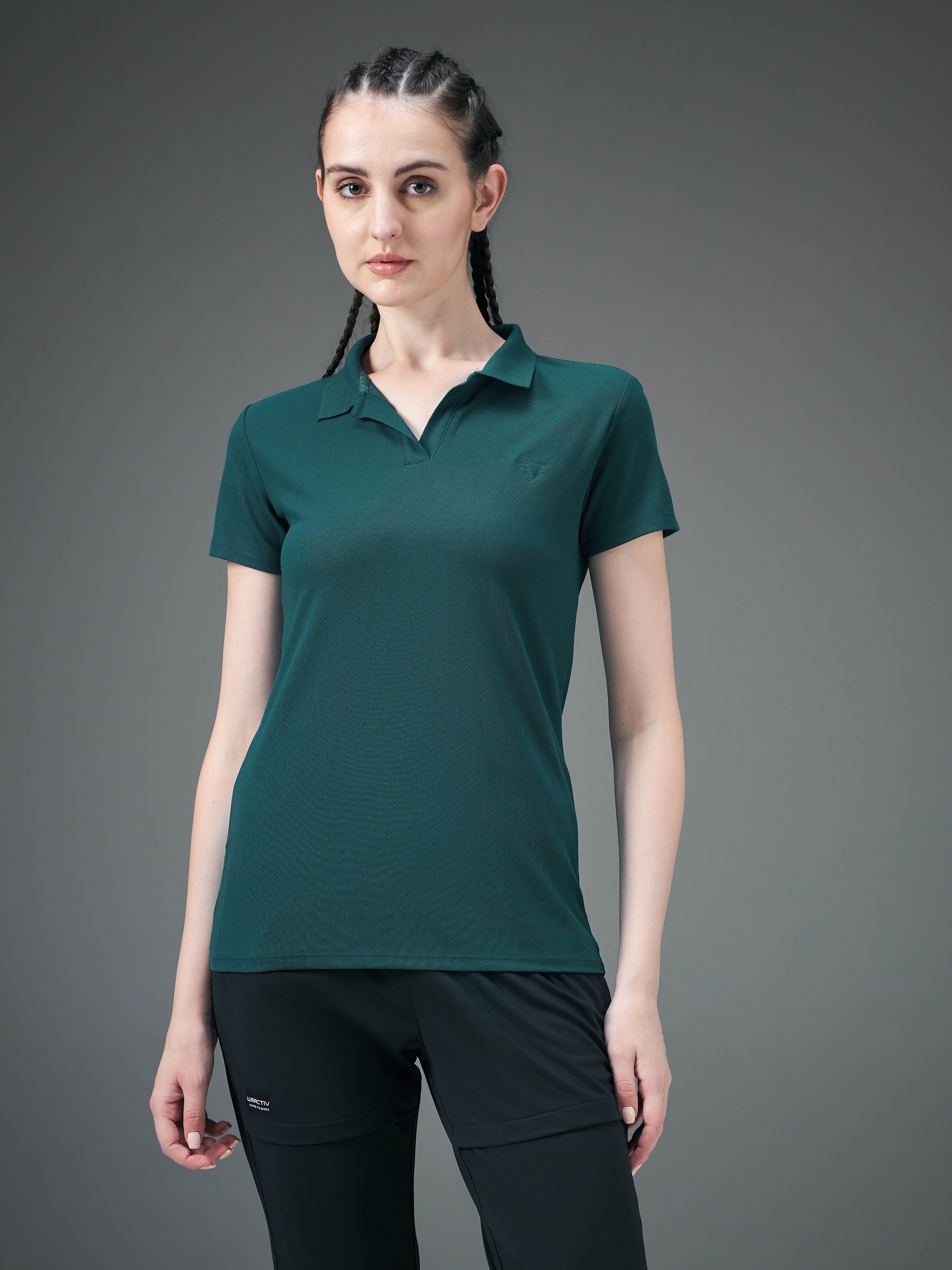 Women Solid Slim Fit Polo T-shirt with MATPIQ - Image 2