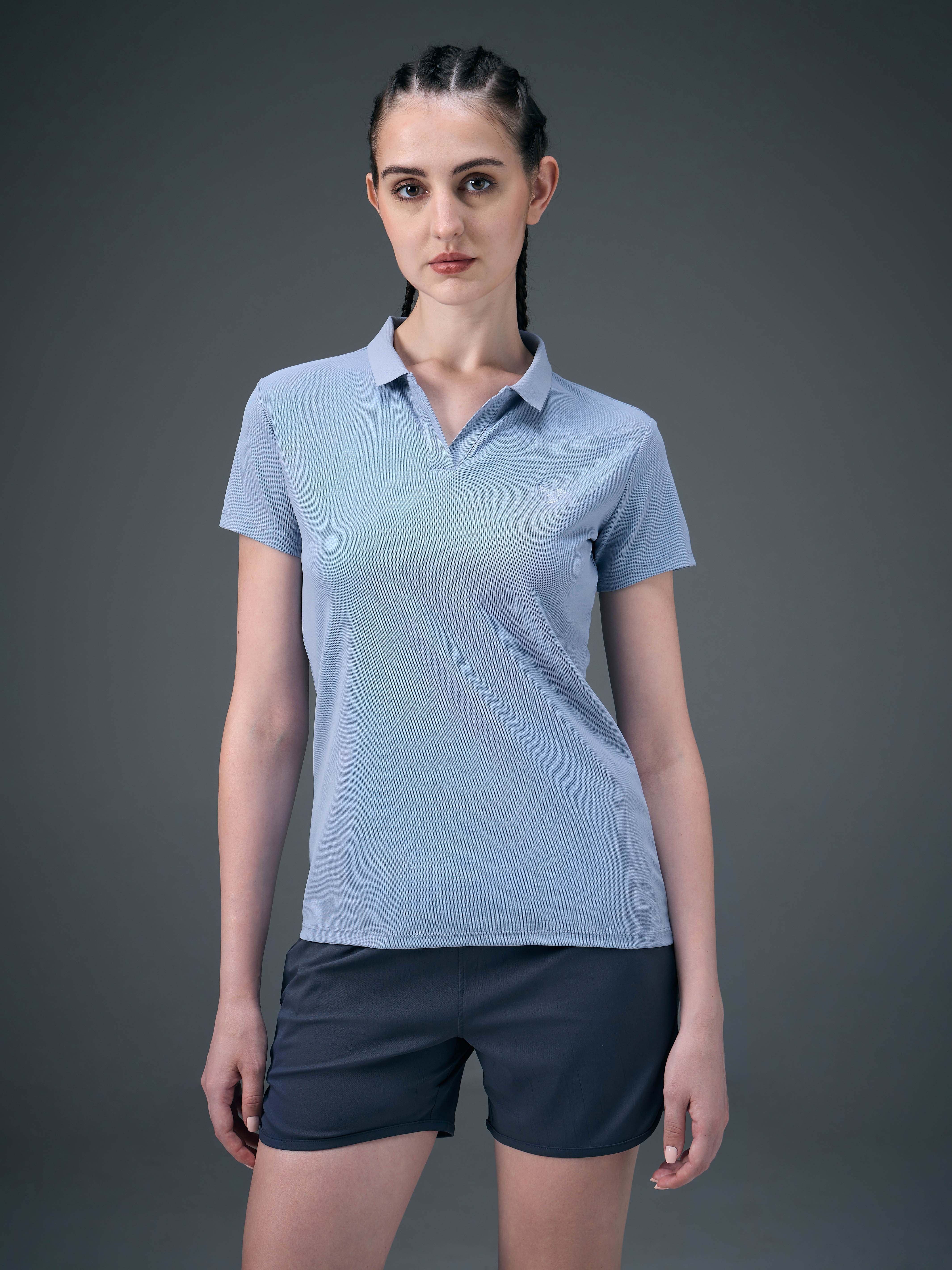 Women Solid Slim Fit Polo T-shirt with MATPIQ - Image 2