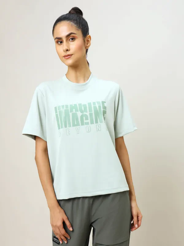 Women Printed Boxy Fit Crew Neck T-shirt with TECHNO COOL+ - Image 3
